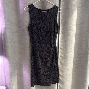 Kenneth Cole New York Black and Silver Ruched Sheath Midi Dress